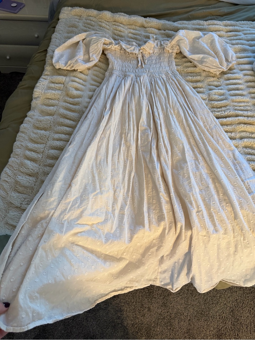 Off-Shoulder Ivory Eyelet Maxi Dress